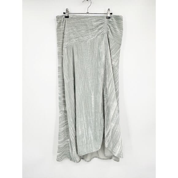 VINCE Ruched Velvet Paneled Skirt In Pale Sea Glass 10 - Picture 2 of 7